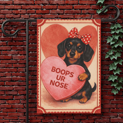 Black Tan Dachshund Boops Your Nose Valentines Garden Flag 12'' × 18''