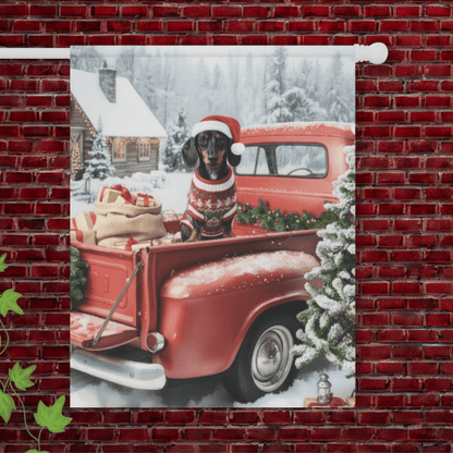 Black Tan Dachshund Dog Red Truck Christmas Garden Flag 24.5'' × 32''