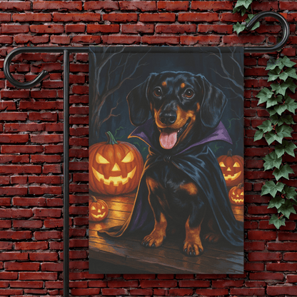 Black Tan Dachshund Halloween Garden Flag 12'' × 18''