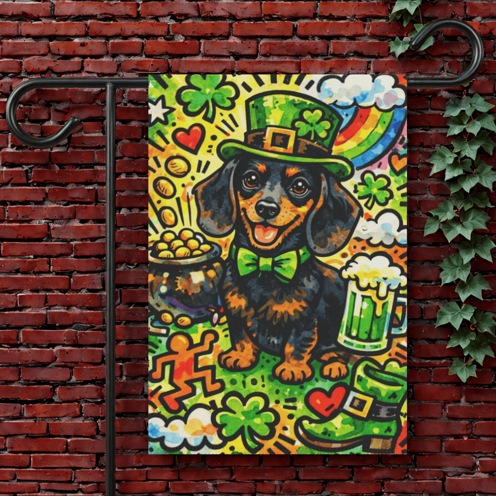 Black Tan Dachshund Saint Patricks Day Garden Flag 12'' × 18''