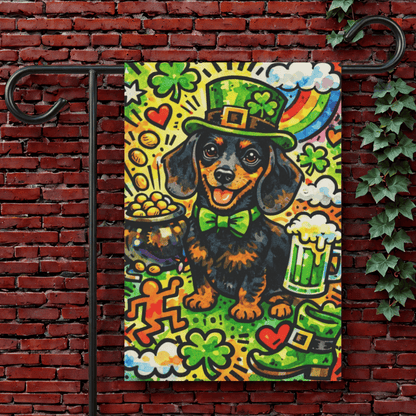 Black Tan Dachshund Saint Patricks Day Garden Flag 12'' × 18''