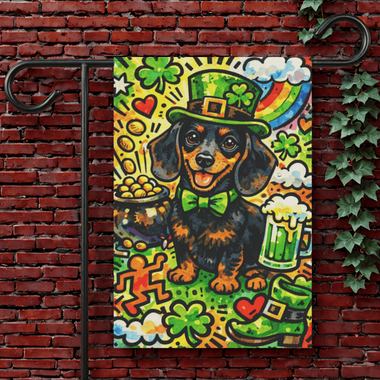 Black Tan Dachshund Saint Patricks Day Garden Flag 12'' × 18''