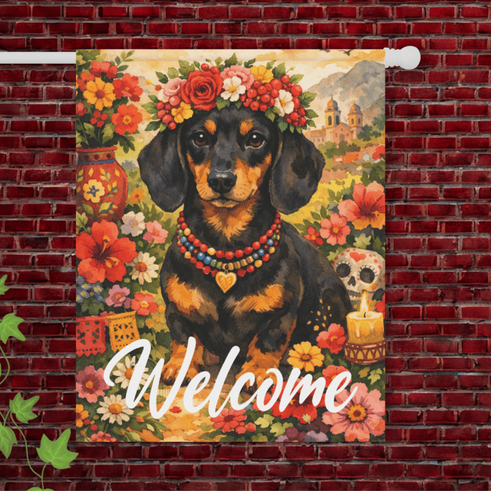 Black Tan Dachshund Welcome Hummingbird Garden Flag 24.5'' × 32''