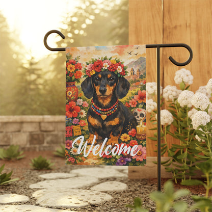 Black Tan Dachshund Welcome Hummingbird Garden Flag