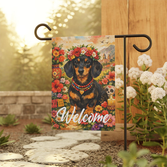 Black Tan Dachshund Welcome Hummingbird Garden Flag