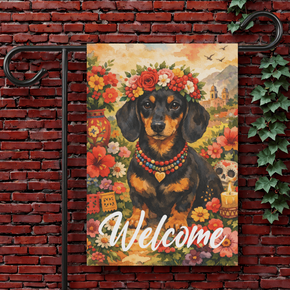 Black Tan Dachshund Welcome Hummingbird Garden Flag 12'' × 18''