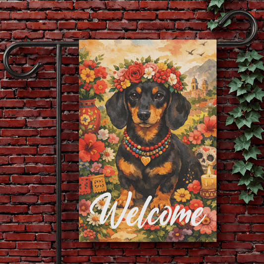 Black Tan Dachshund Welcome Hummingbird Garden Flag 12'' × 18''