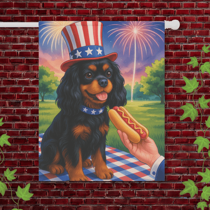 Printify Garden Flag 24.5'' × 32'' Black Tan King Charles Cavalier 4th of July Garden Flag