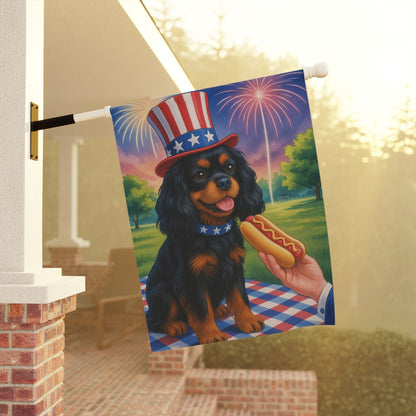 Printify Garden Flag Black Tan King Charles Cavalier 4th of July Garden Flag