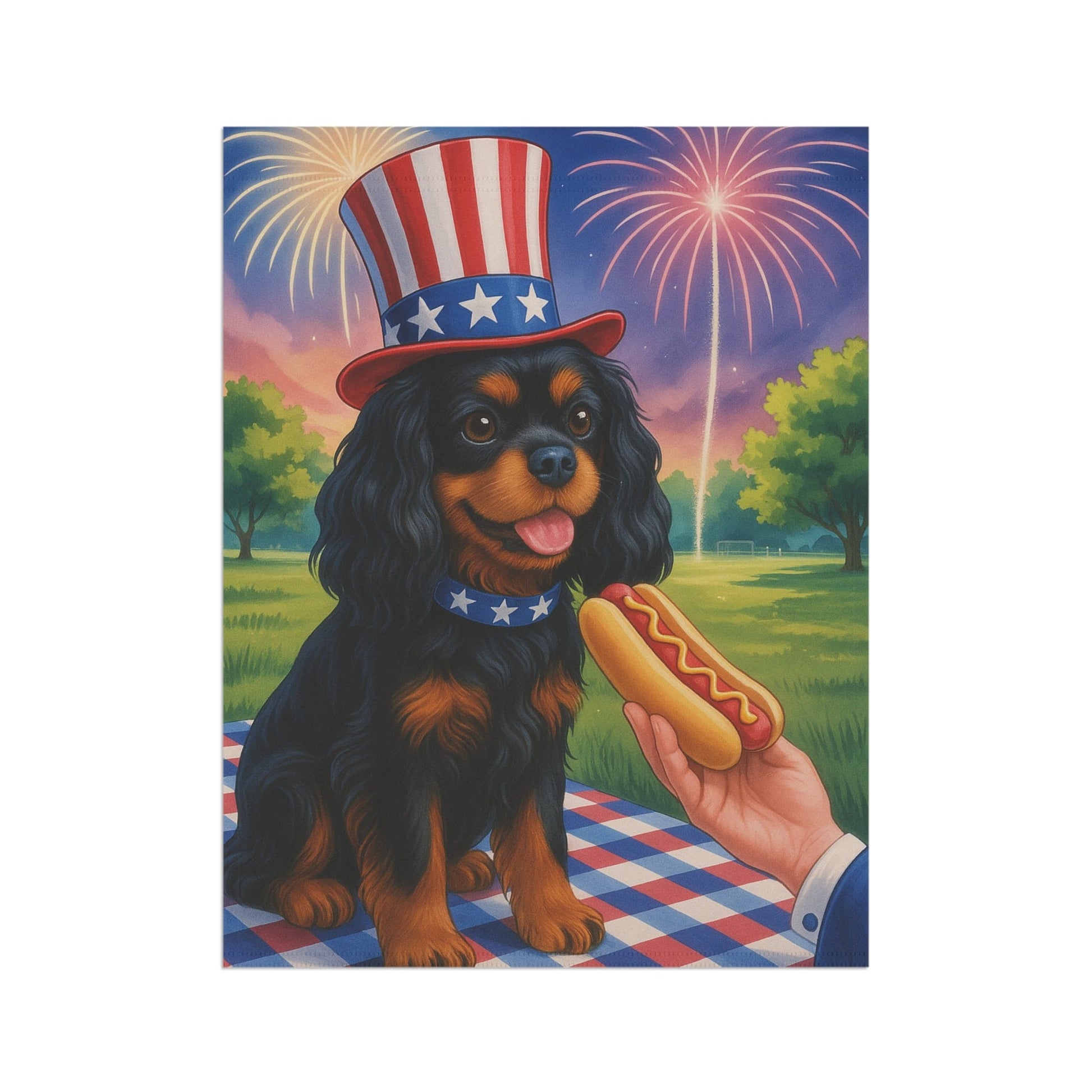 Printify Garden Flag Black Tan King Charles Cavalier 4th of July Garden Flag