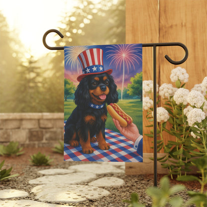 Printify Garden Flag Black Tan King Charles Cavalier 4th of July Garden Flag