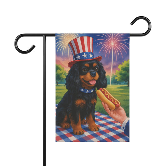 Printify Garden Flag Black Tan King Charles Cavalier 4th of July Garden Flag