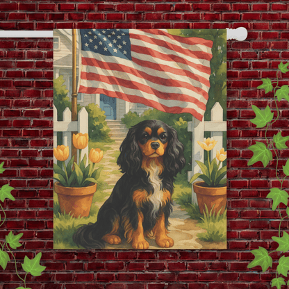 Printify Garden Flag 24.5'' × 32'' Black Tan King Charles Cavalier American Garden Flag