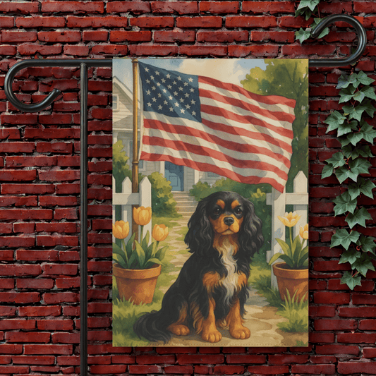 Printify Garden Flag 12'' × 18'' Black Tan King Charles Cavalier American Garden Flag