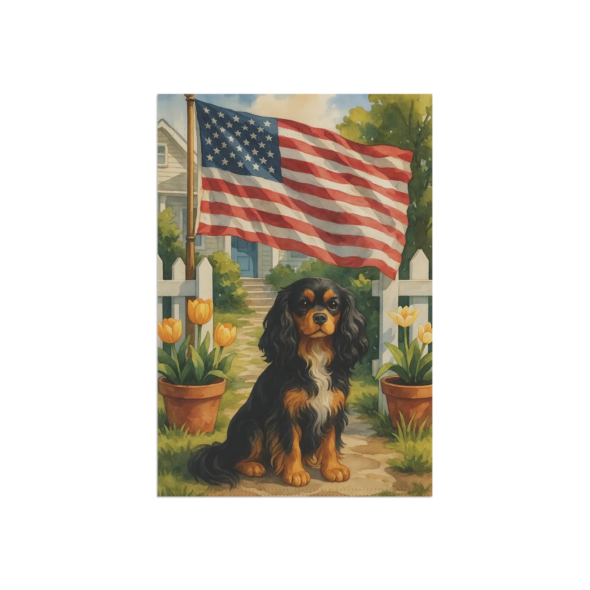 Printify Garden Flag Black Tan King Charles Cavalier American Garden Flag