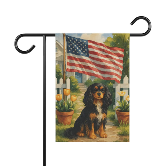 Printify Garden Flag Black Tan King Charles Cavalier American Garden Flag