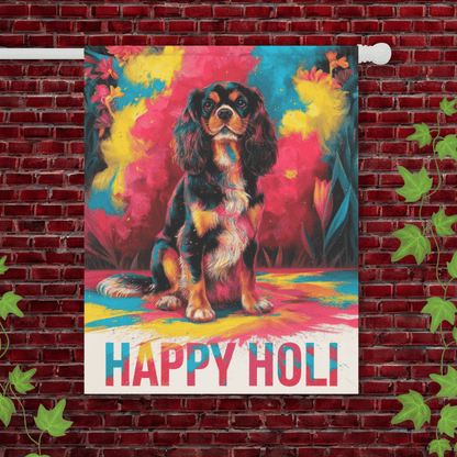 Printify Garden Flag 24.5'' × 32'' Black Tan King Charles Cavalier Holi Festival Garden Flag