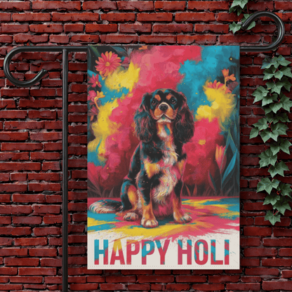 Printify Garden Flag 12'' × 18'' Black Tan King Charles Cavalier Holi Festival Garden Flag