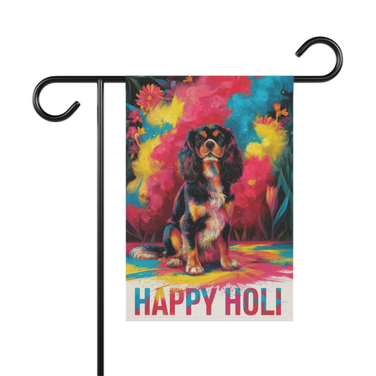 Printify Garden Flag Black Tan King Charles Cavalier Holi Festival Garden Flag