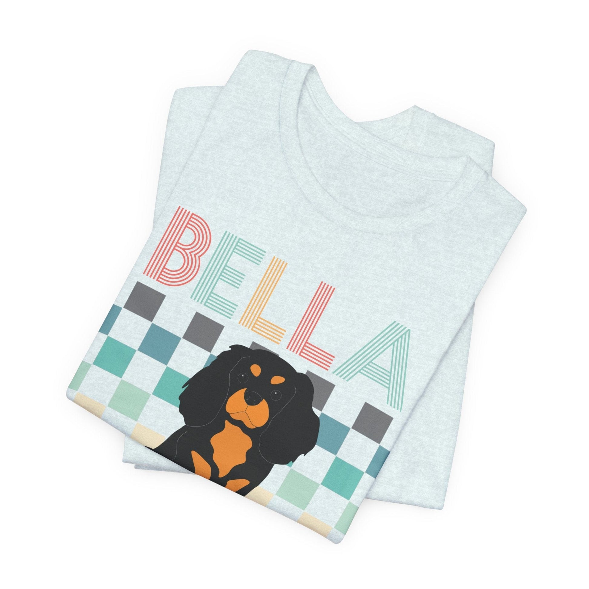 Printify T-Shirt Black Tan King Charles Checkered Tee