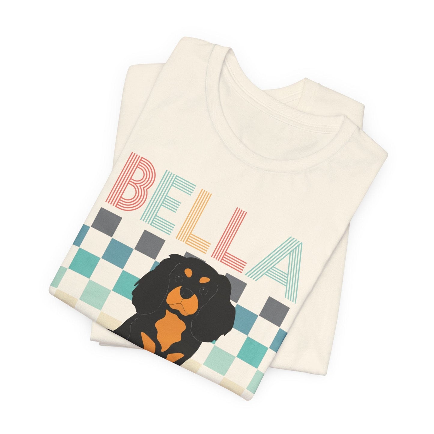 Printify T-Shirt Black Tan King Charles Checkered Tee