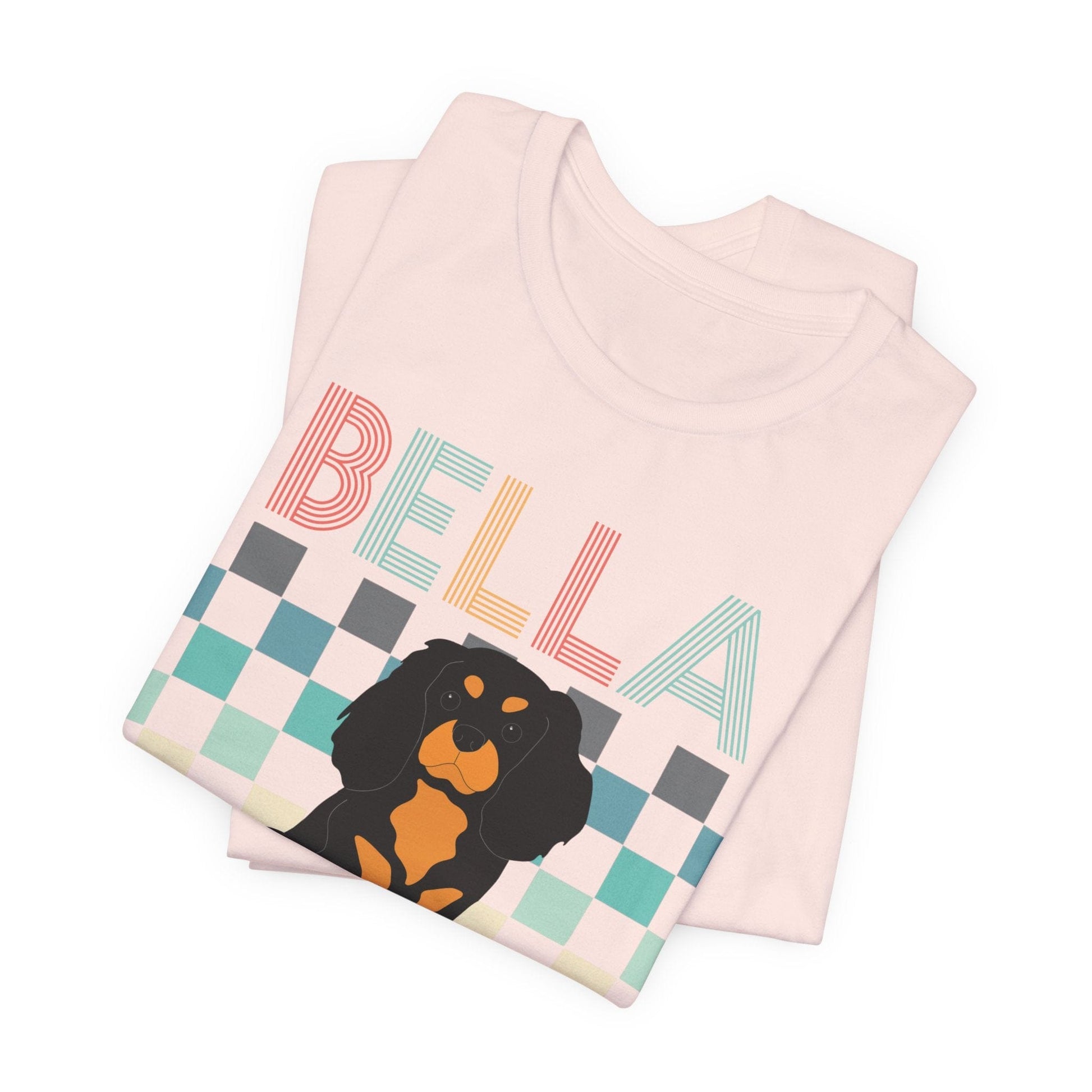 Printify T-Shirt Black Tan King Charles Checkered Tee