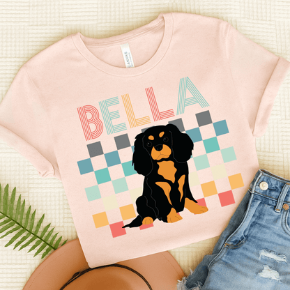 Printify T-Shirt Soft Pink / S Black Tan King Charles Checkered Tee