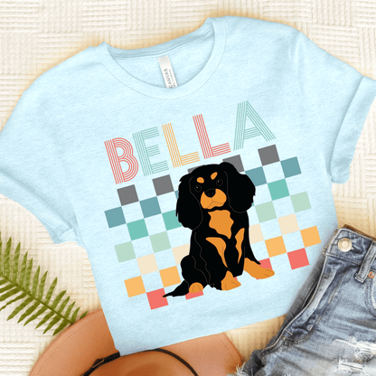 Printify T-Shirt Heather Ice Blue / S Black Tan King Charles Checkered Tee