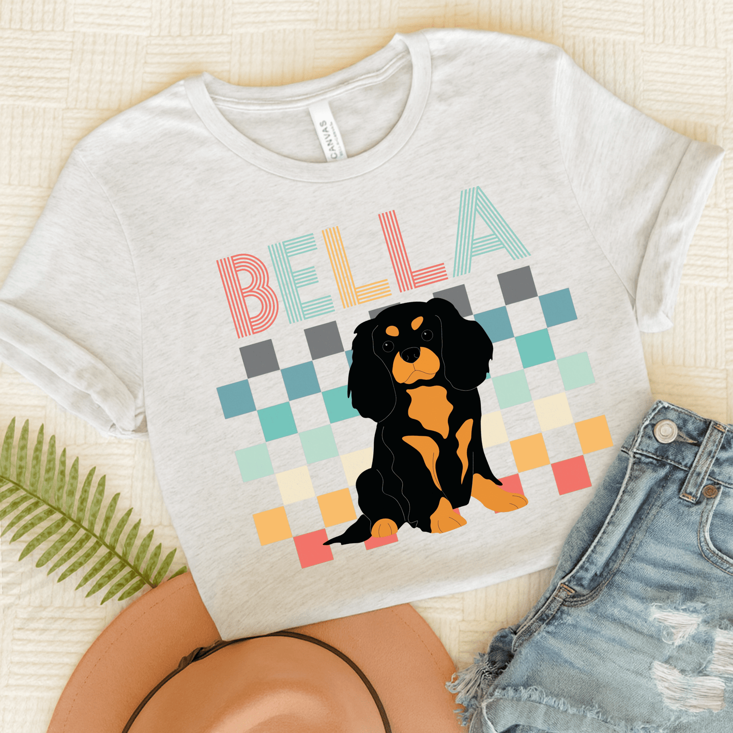 Printify T-Shirt Ash / S Black Tan King Charles Checkered Tee