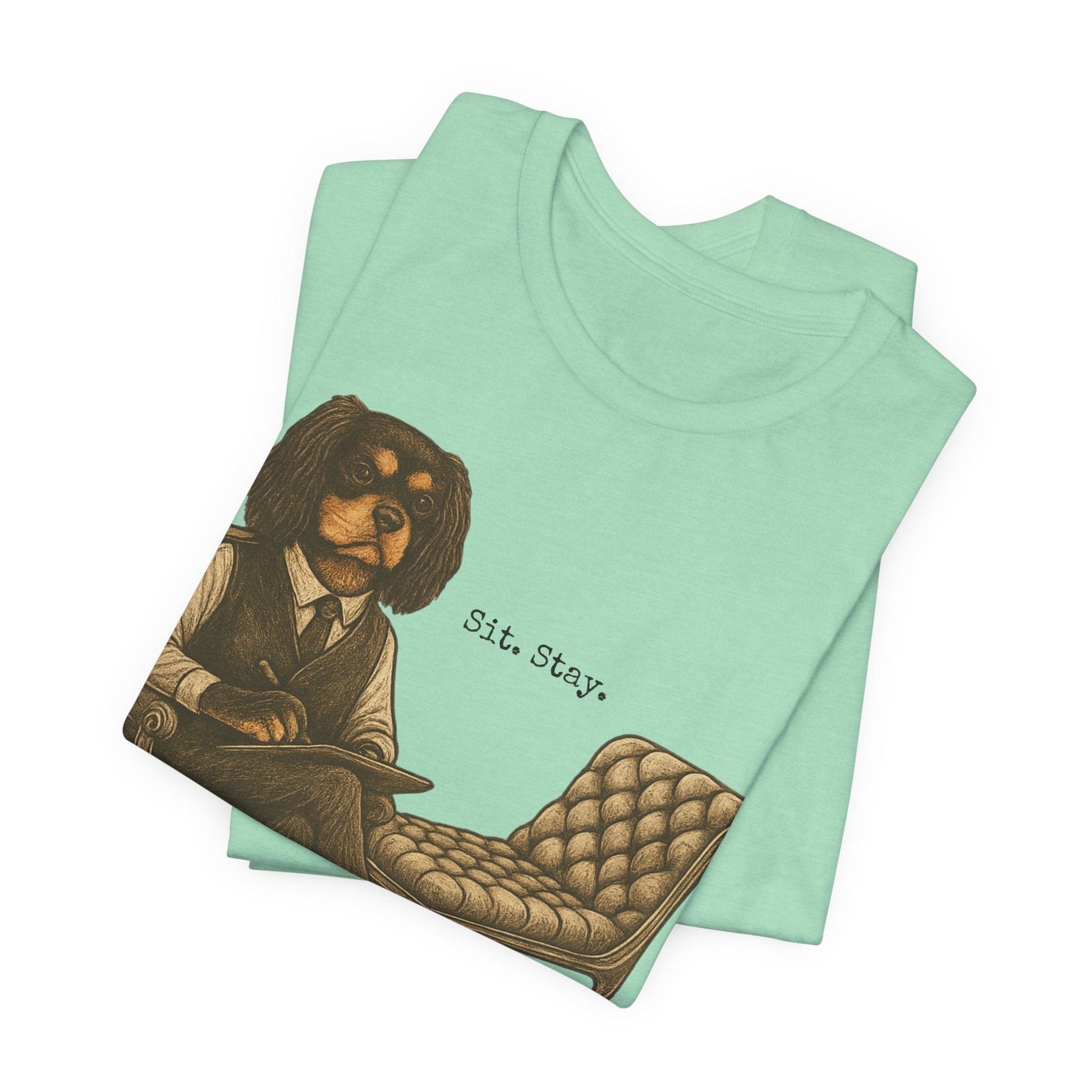 Printify T-Shirt Black Tan King Charles Sit Stay TShirt