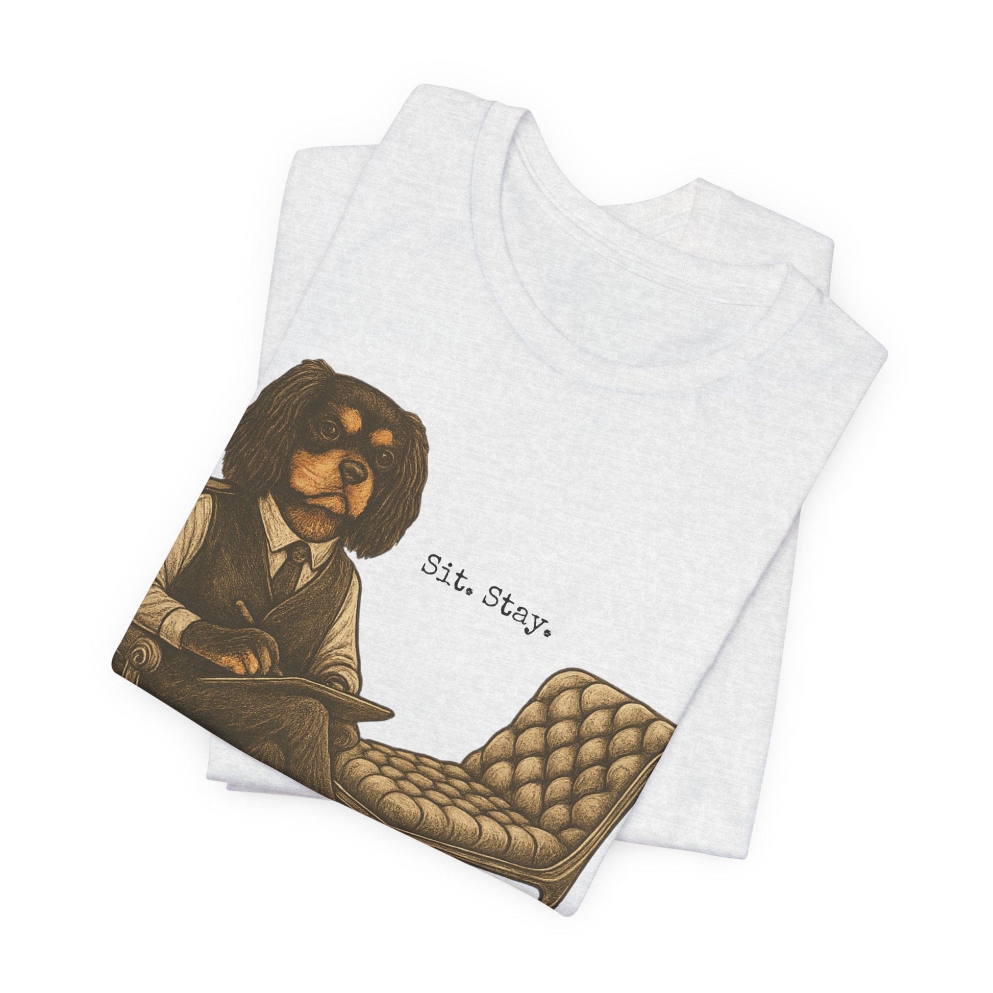 Printify T-Shirt Black Tan King Charles Sit Stay TShirt