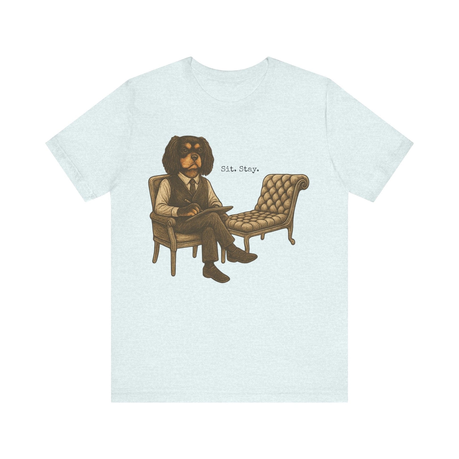 Printify T-Shirt Black Tan King Charles Sit Stay TShirt