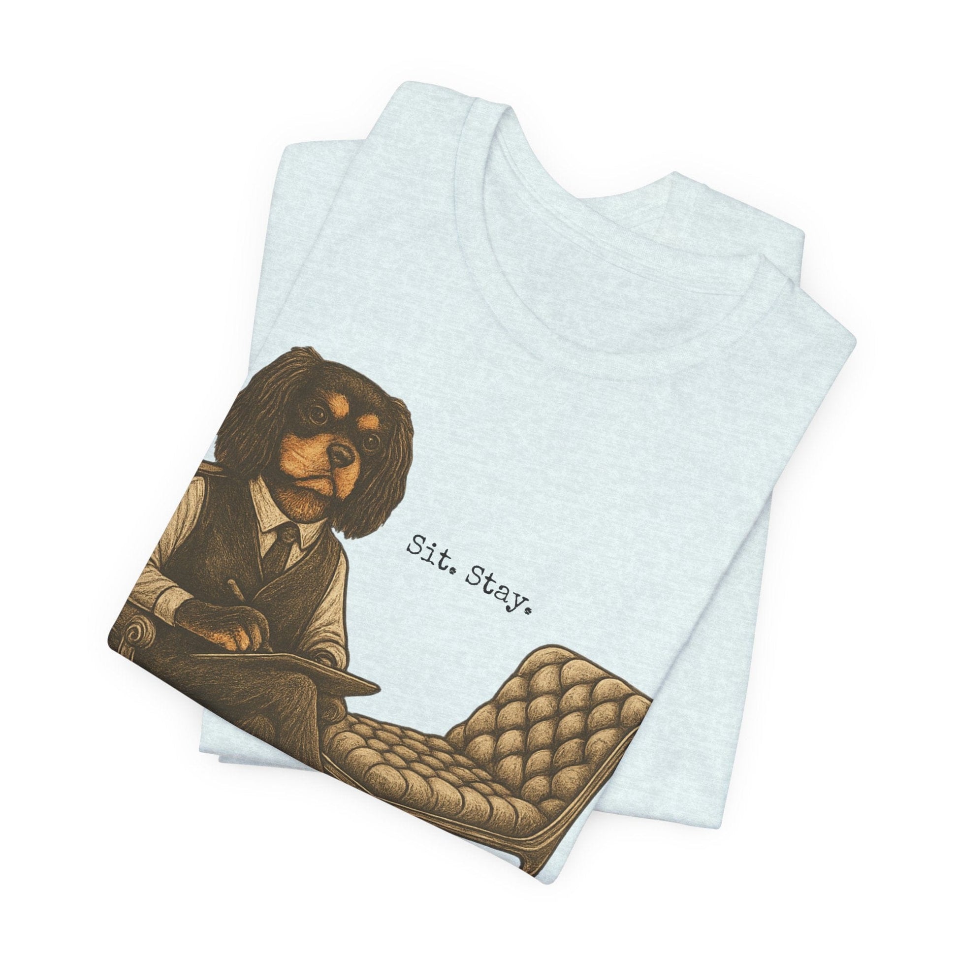 Printify T-Shirt Black Tan King Charles Sit Stay TShirt