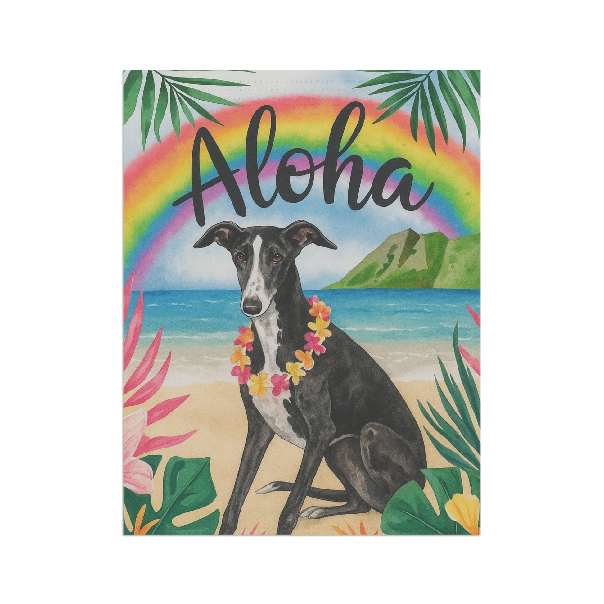 Printify Garden Flag Black White Greyhound Dog Aloha Luau Garden Flag