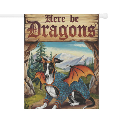 Printify Home Decor 24.5'' × 32'' Black White Greyhound Dog Dragon, Garden Flag, Fantasy Yard Spring Decor, Housewarming Gardener Gift