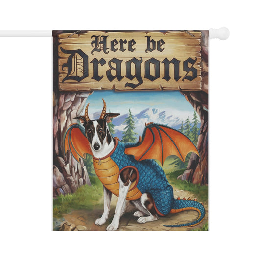 Printify Home Decor 24.5'' × 32'' Black White Greyhound Dog Dragon Garden Flag, Pet Yard Spring Decor, Housewarming Halloween