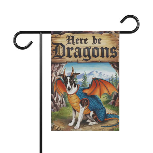 Printify Home Decor 12'' × 18'' Black White Greyhound Dog Dragon Garden Flag, Pet Yard Spring Decor, Housewarming Halloween