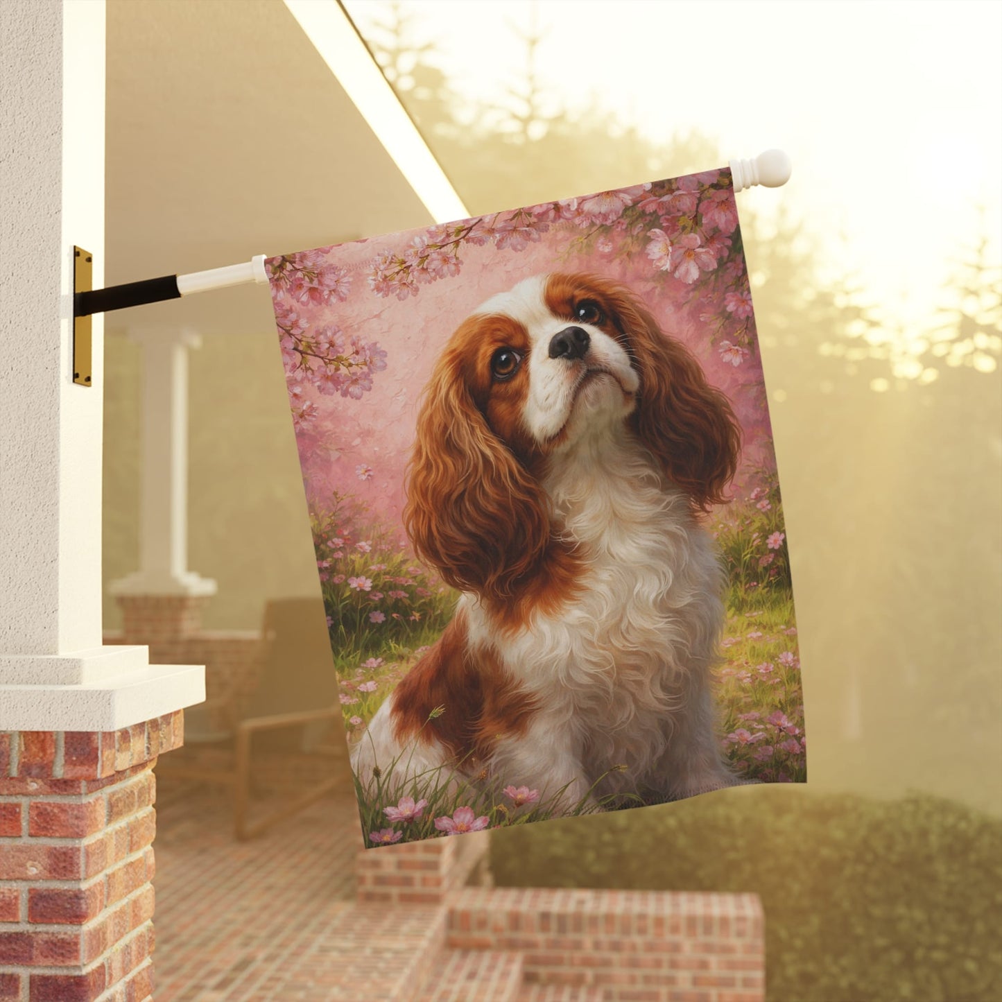 Personalized Cavalier Cherry Blossom Garden Flag