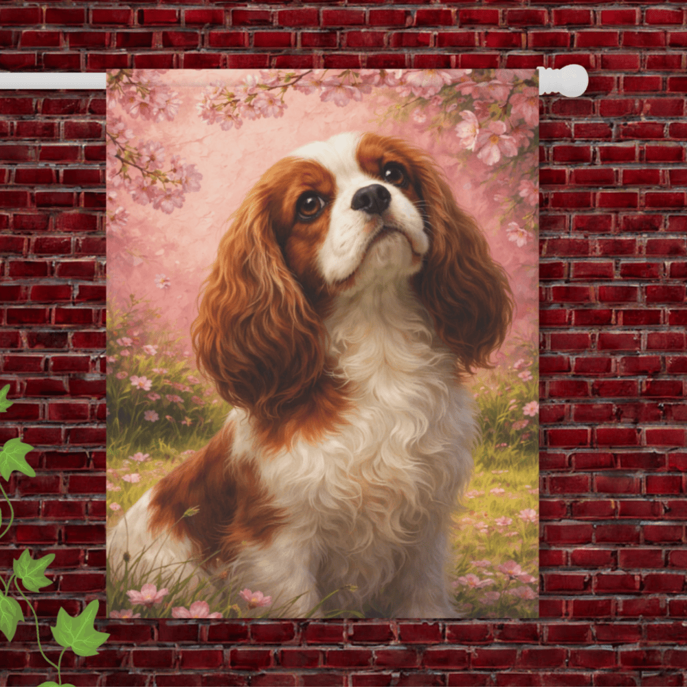 Personalized Cavalier Cherry Blossom Garden Flag 24.5'' × 32''