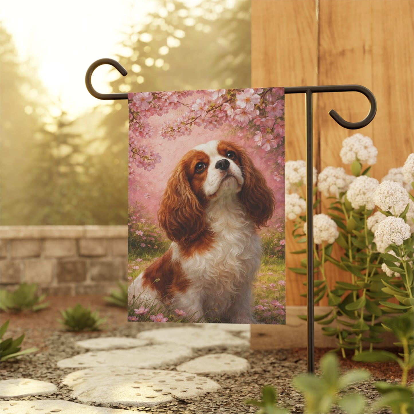 Personalized Cavalier Cherry Blossom Garden Flag