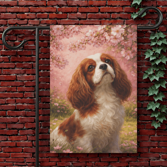 Personalized Cavalier Cherry Blossom Garden Flag 12'' × 18''
