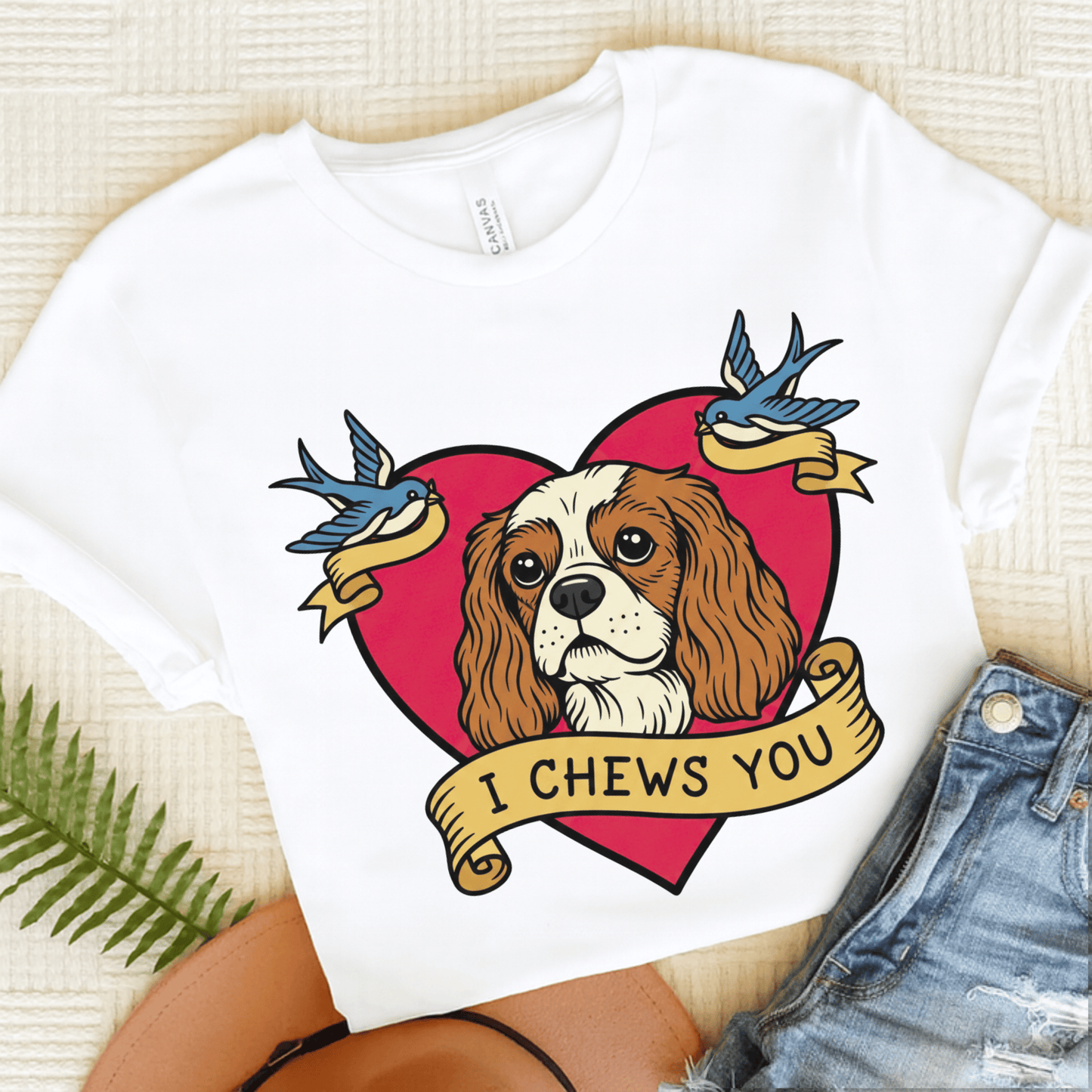 Personalized Cavalier Chews Valentine Unisex Tshirt White