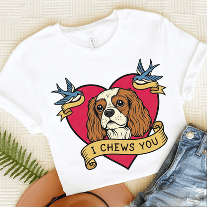 Personalized Cavalier Chews Valentine Unisex Tshirt White