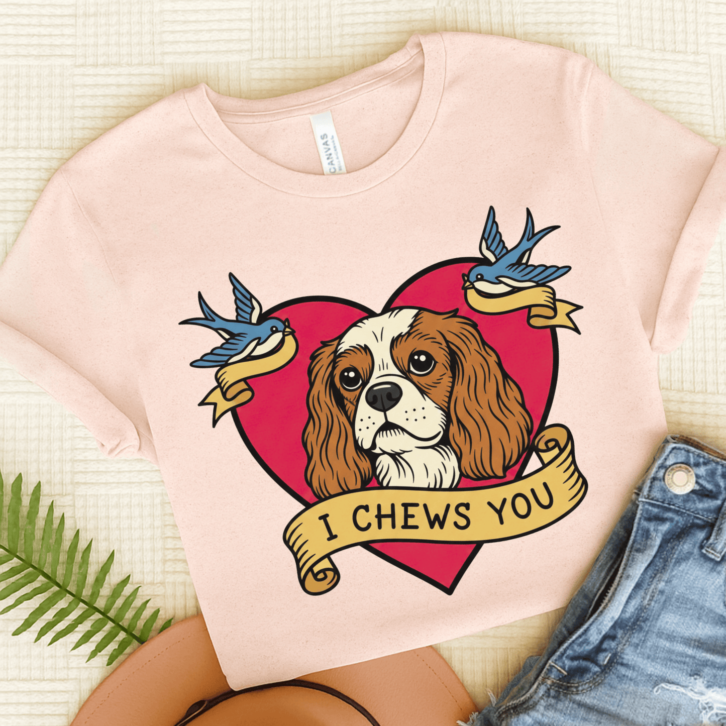 Personalized Cavalier Chews Valentine Unisex Tshirt Soft Pink