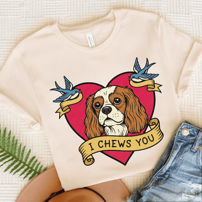 Personalized Cavalier Chews Valentine Unisex Tshirt Natural