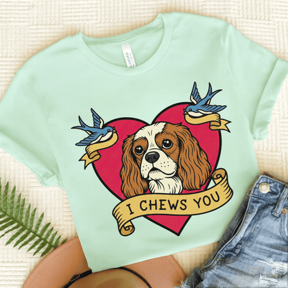 Personalized Cavalier Chews Valentine Unisex Tshirt Heather Mint