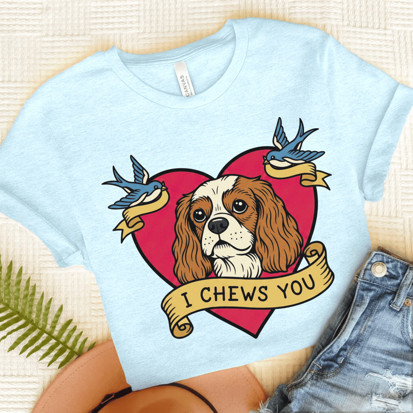 Personalized Cavalier Chews Valentine Unisex Tshirt Heather Ice Blue