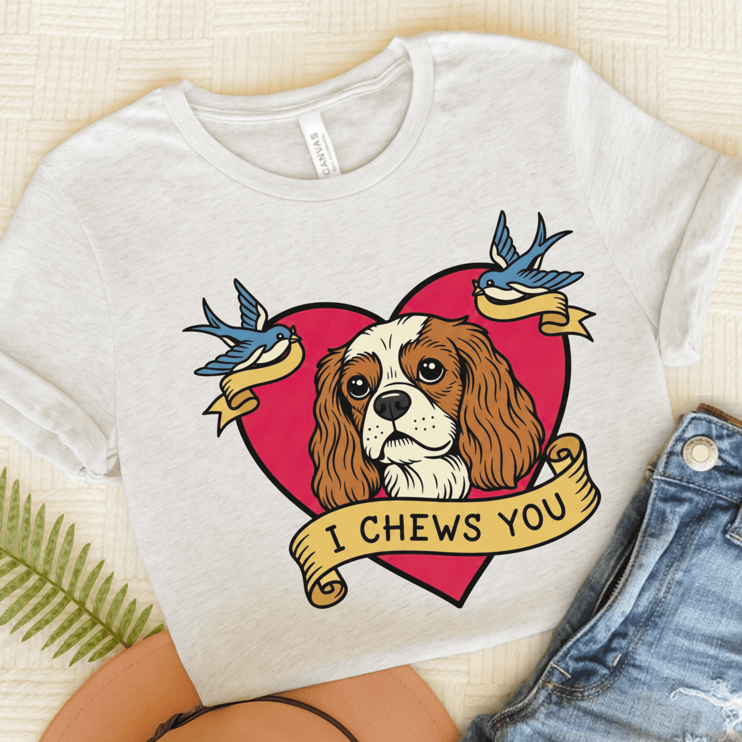 Personalized Cavalier Chews Valentine Unisex Tshirt Ash