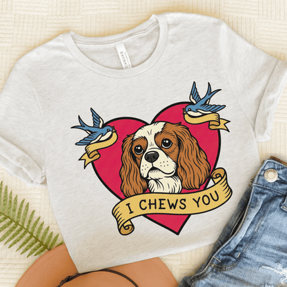 Personalized Cavalier Chews Valentine Unisex Tshirt Ash