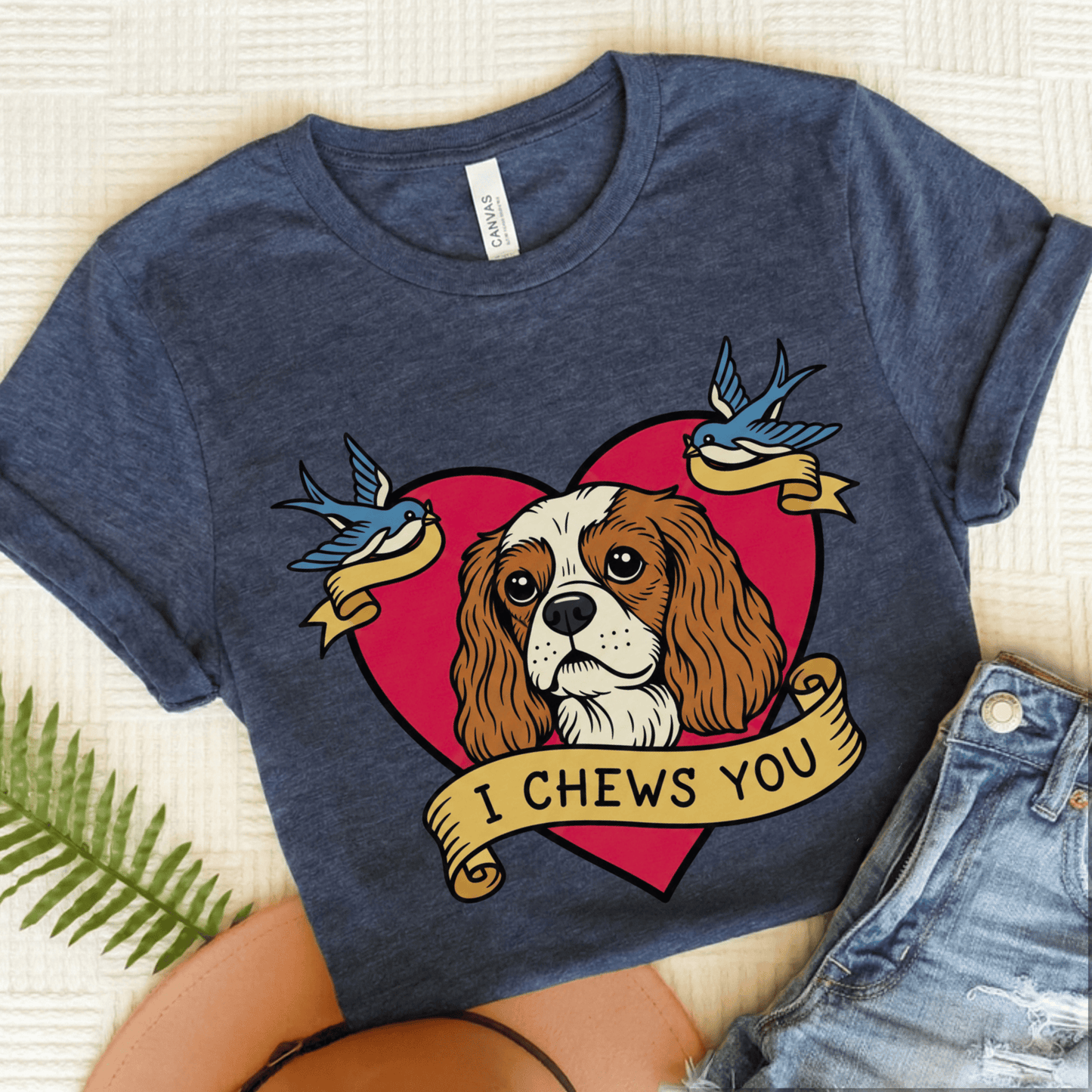 Personalized Cavalier Chews Valentine Unisex Tshirt Heather Navy